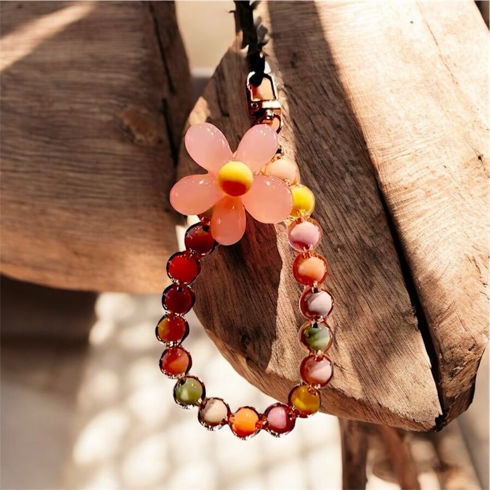 Colorful Beaded key-charm, phone holder with big Flower